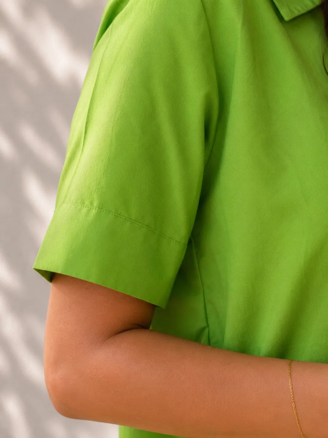 Green Flower Embroidered Cotton Dress