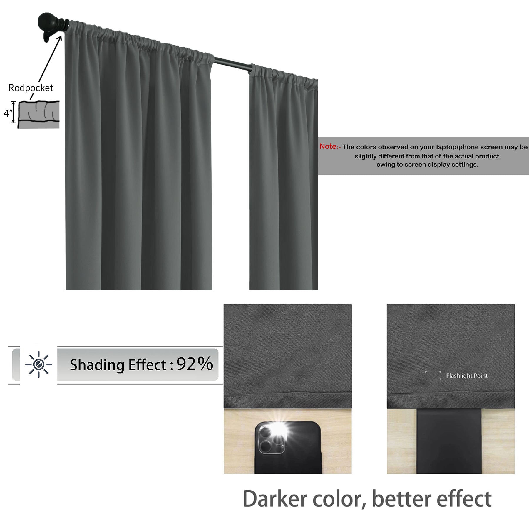 Fort Essential - Rod Pocket Blackout Curtain (Grey)