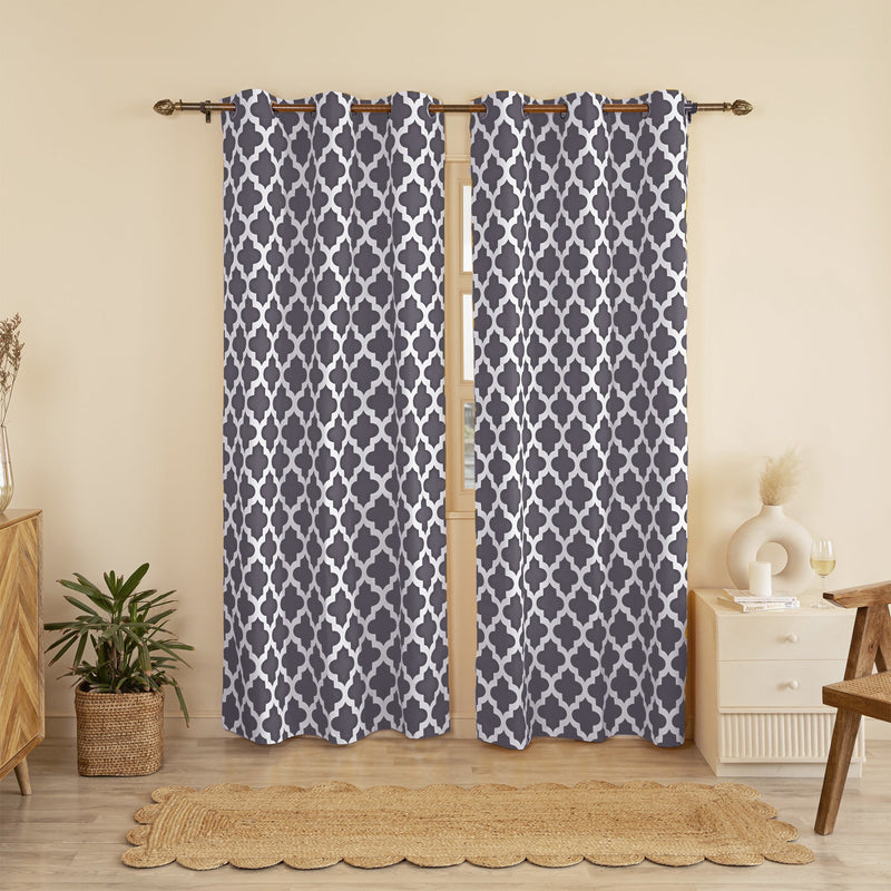 Imprimer Quatrefoil – Printed Semi Blackout Curtain (Grey)-1