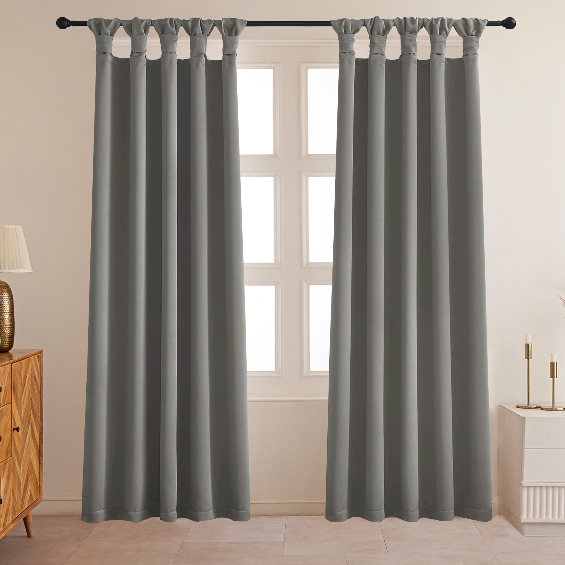 Fort Essential - Twist Tap Top Solid Blackout Curtain (Grey)-1