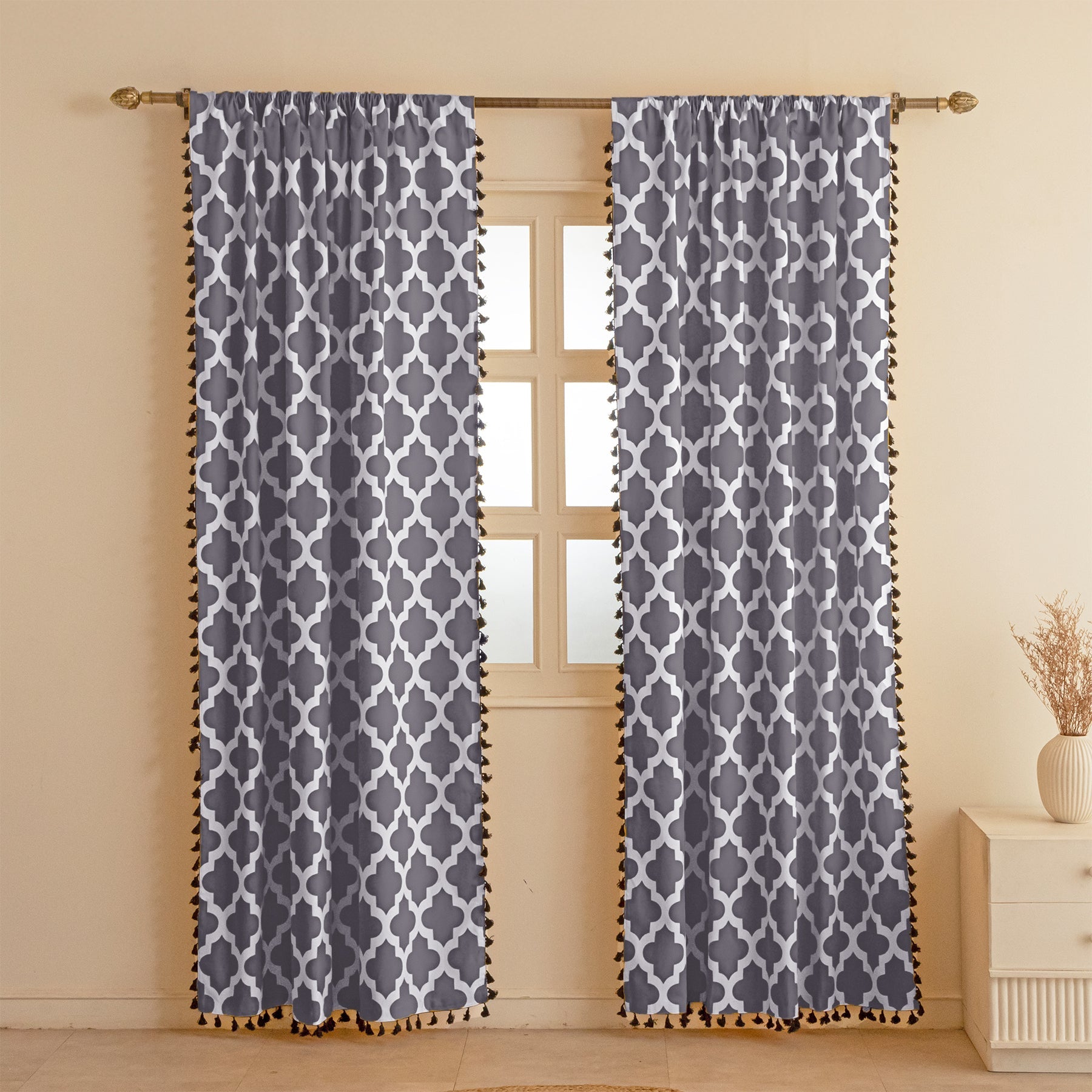 Imprimer Handpicked Soleil - Rod Pocket Printed Semi Blackout Curtain (Grey)