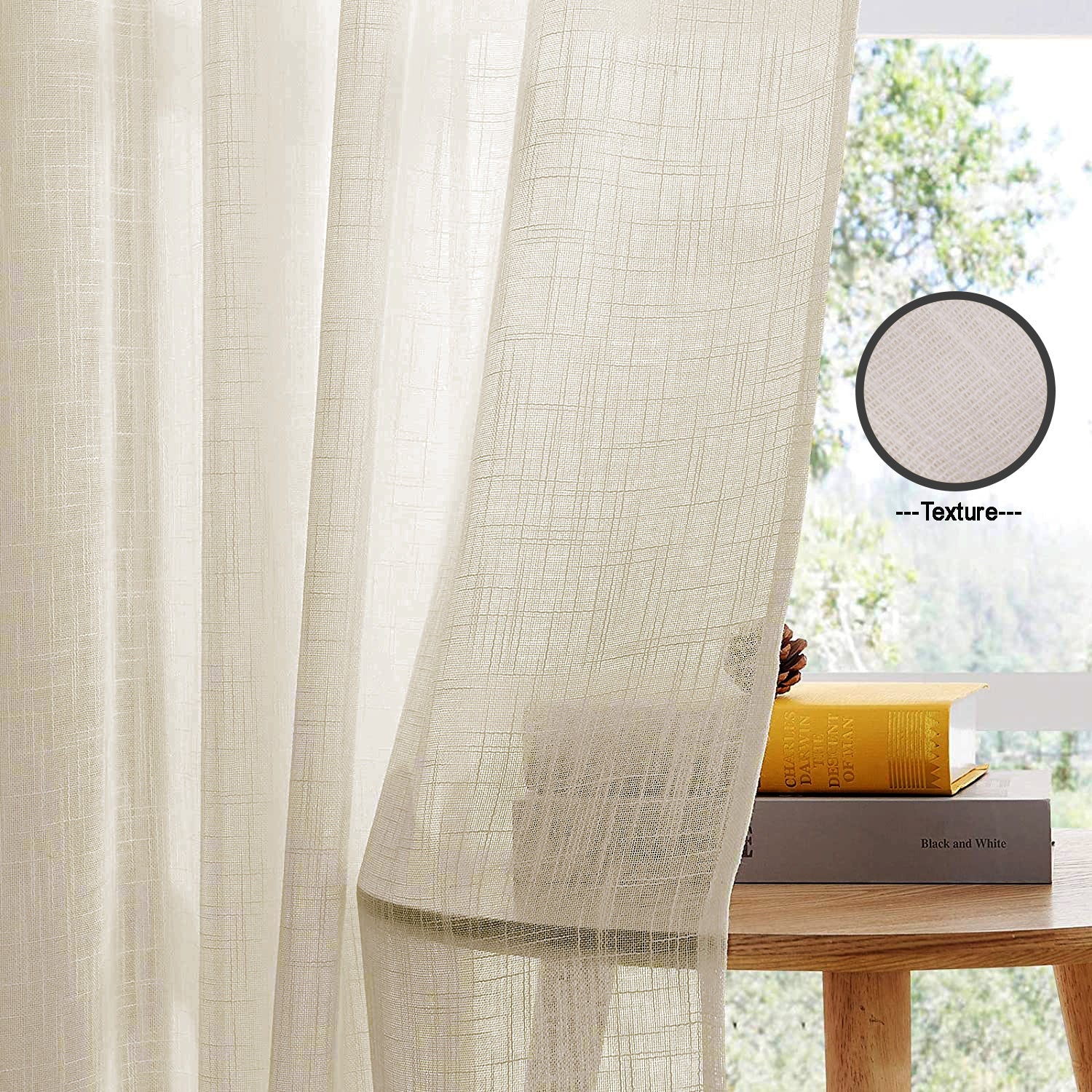 Fort Absolute - Back Tab Solid Sheer Curtain (Beige)-3