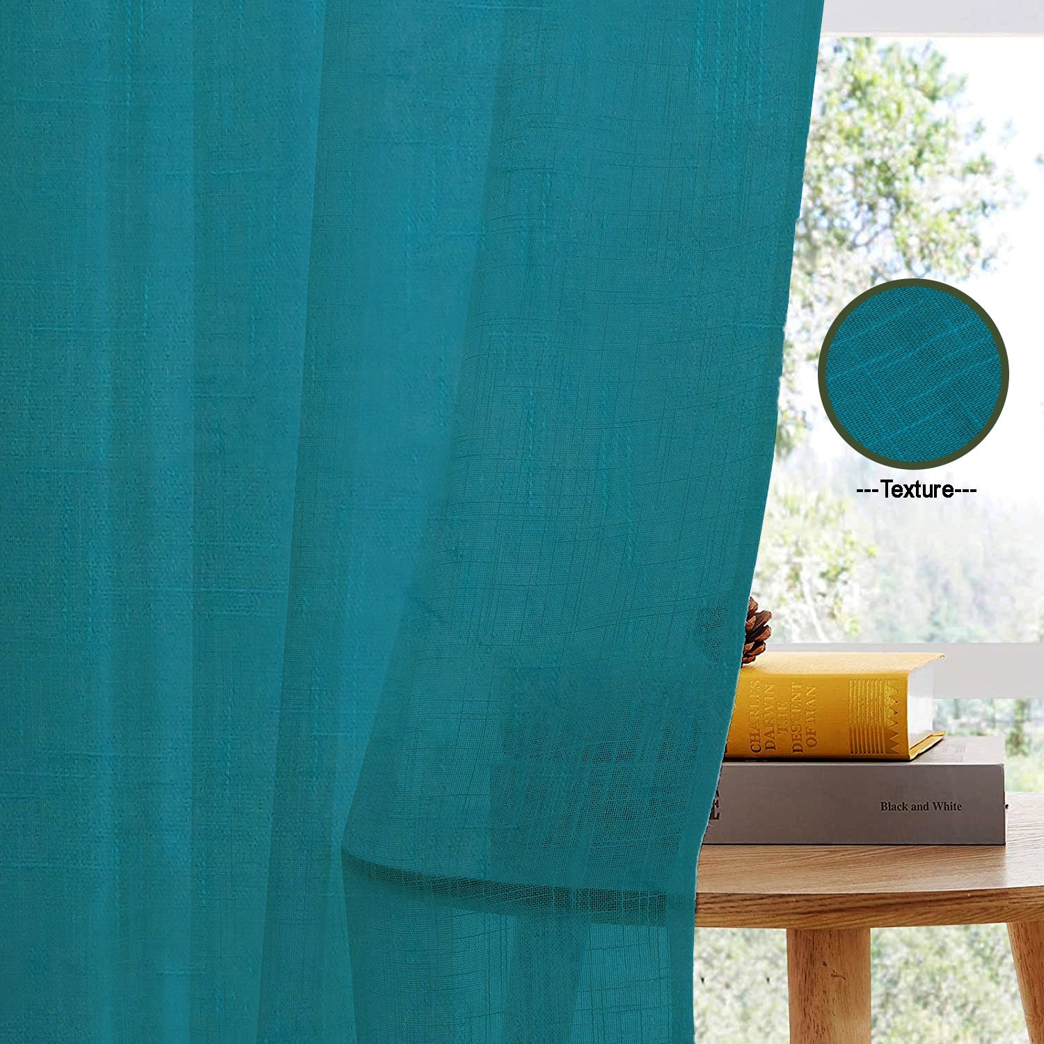Fort Absolute - Back Tab Solid Sheer Curtain (Blue)-3