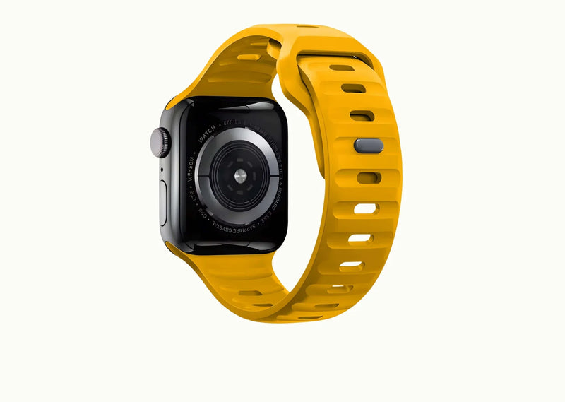 Haldhi Yellow Rugged Silicone Apple Watch Band with Pin & Tuck Closure.