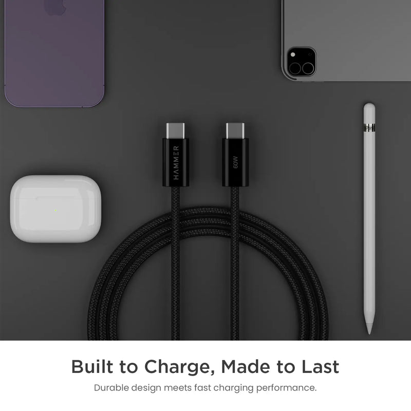 Hammer 60W Type C to C PD Fast Charging Braided 1.2 Meter Cable, Compatible with all C-Type Enabled Devices-6