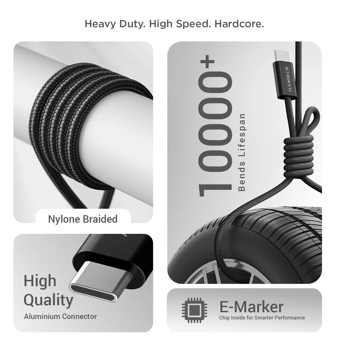 Hammer 60W Type C to C PD Fast Charging Braided 1.2 Meter Cable, Compatible with all C-Type Enabled Devices-8