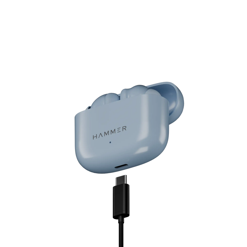 Blue Hammer earbud with charging cable hammer flex