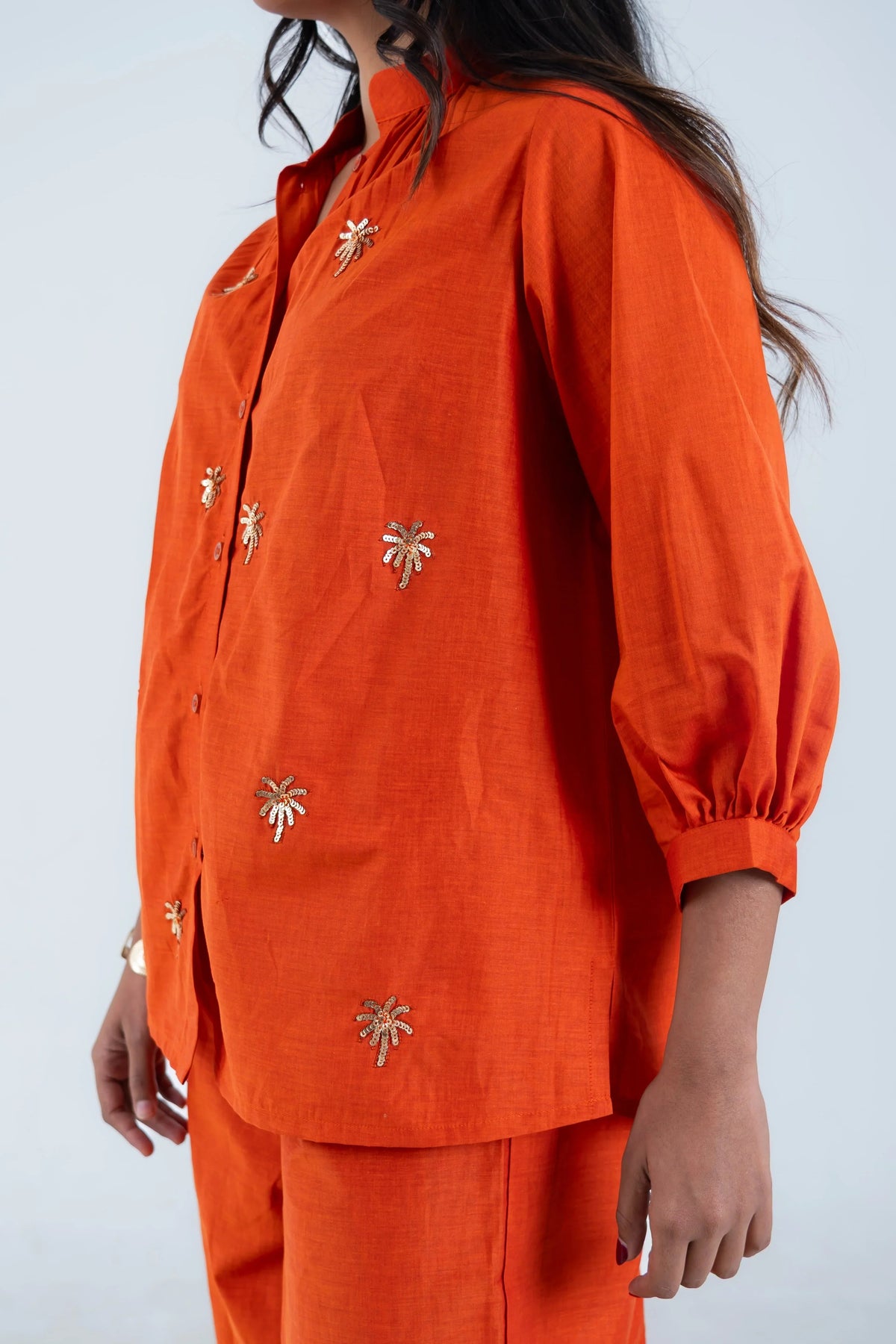 Burnt Orange Cotton Co-Ord with Palm Embroidery