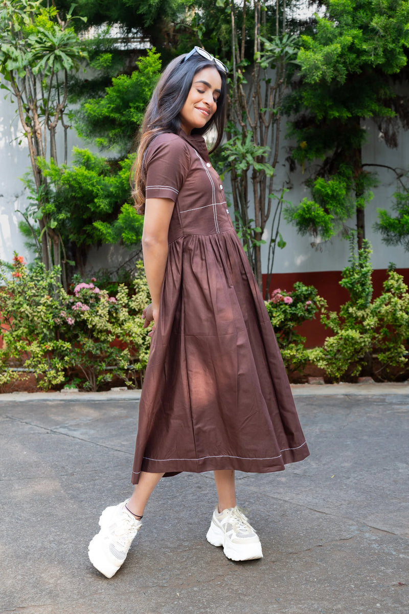 Coffee Brown Cotton Dress