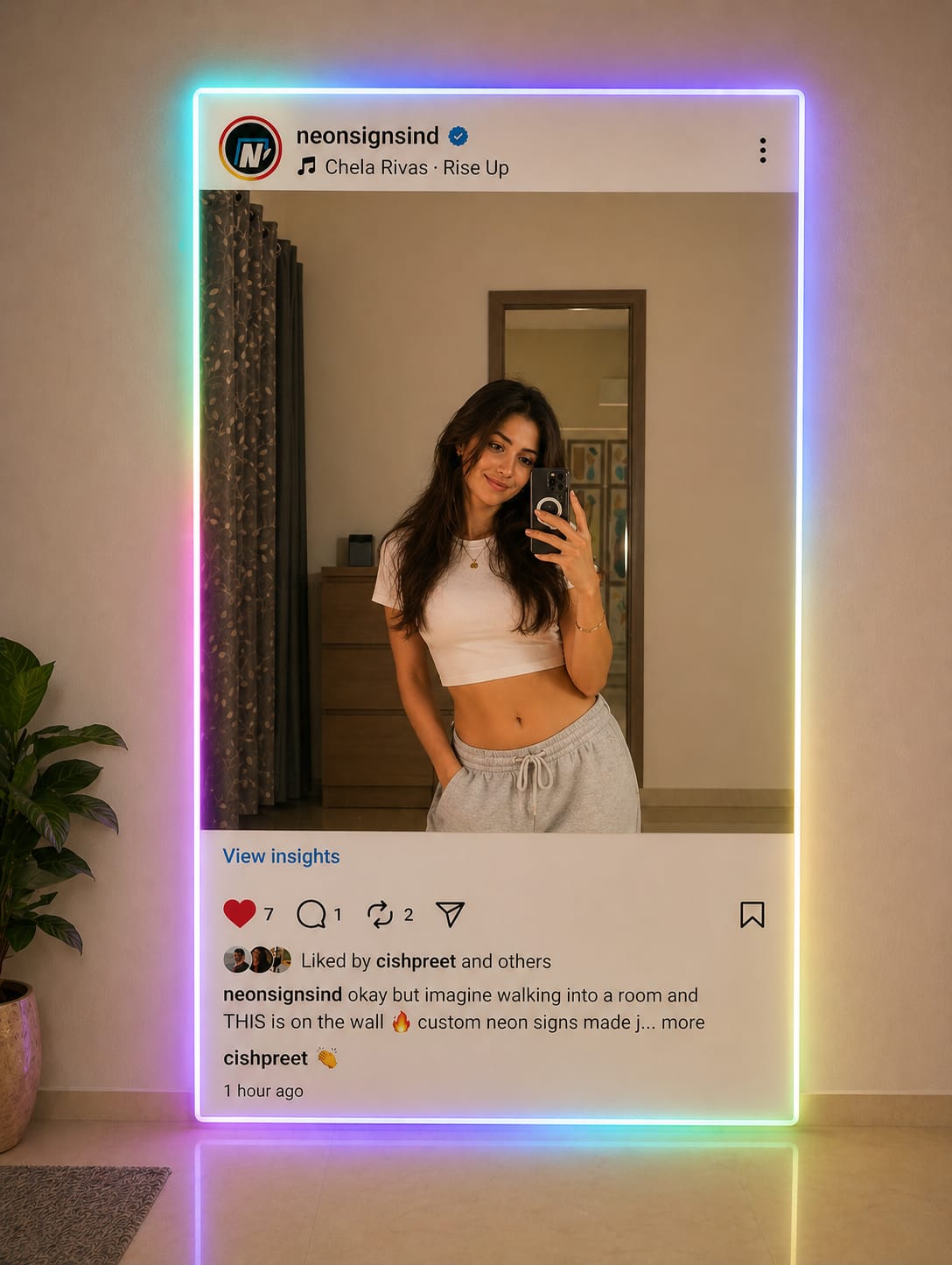 Mirror Neon Sign Instagram Frame - Multicolor