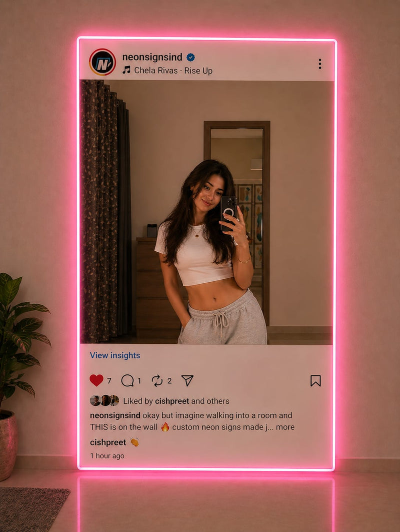 Mirror Neon Sign Instagram Frame - Pink