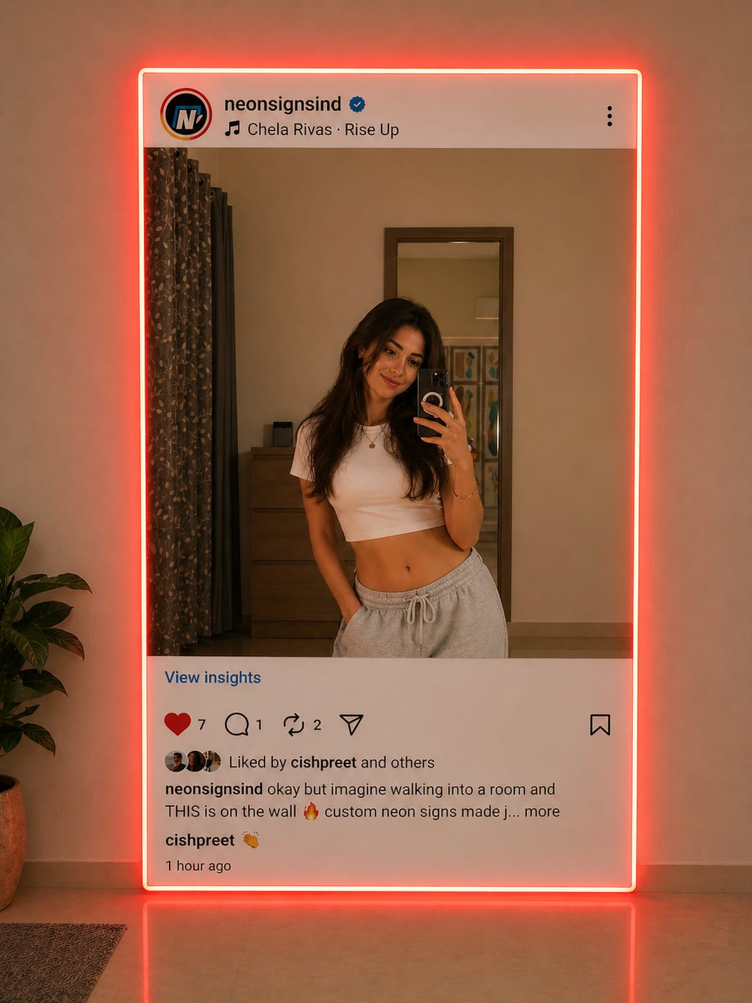 Mirror Neon Sign Instagram Frame - Red