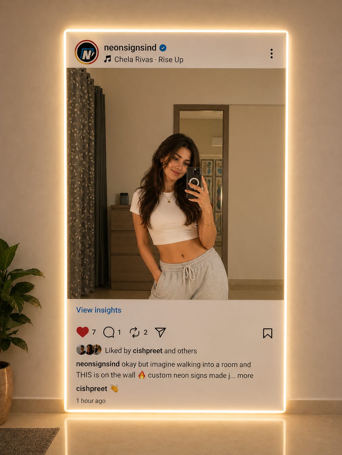 Mirror Neon Sign Instagram Frame - Warm White