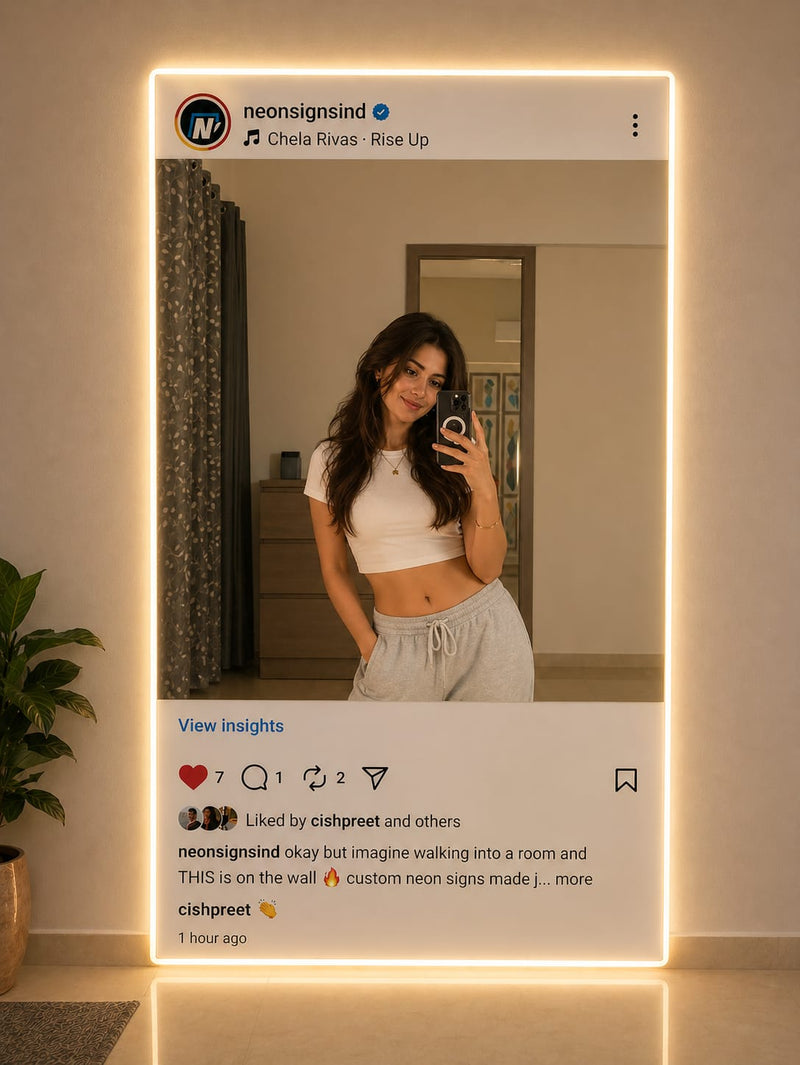 Mirror Neon Sign Instagram Frame - Warm White