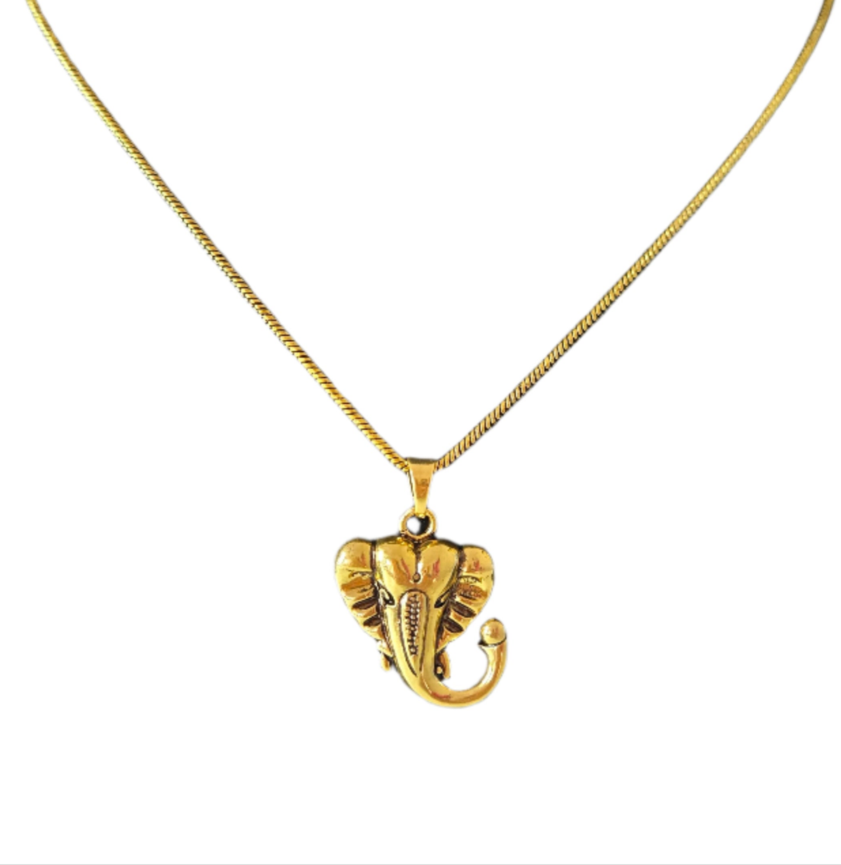 Ganesh Ji Pendant with Chain 22K Gold PVD Men Blessings India