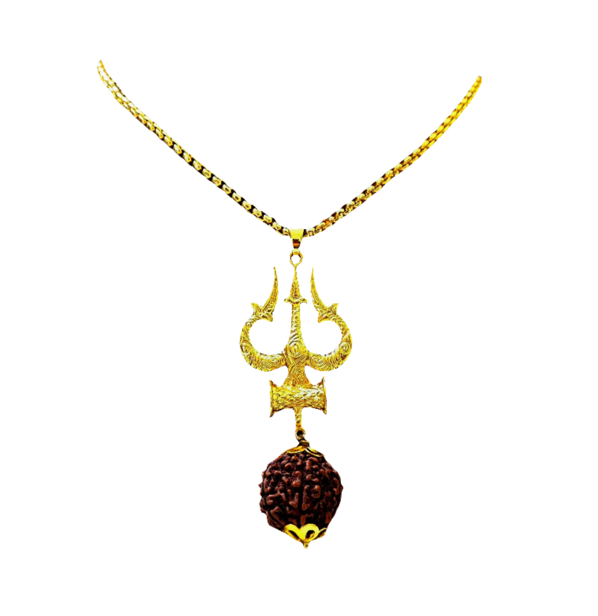 Trishul Damru Rudraksha Pendant with Chain 22K Gold Men India