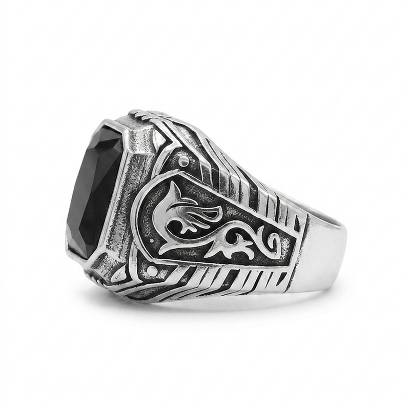 Black Gem Signet Ring Oxidised Men Daily Wear UniqueJewels
