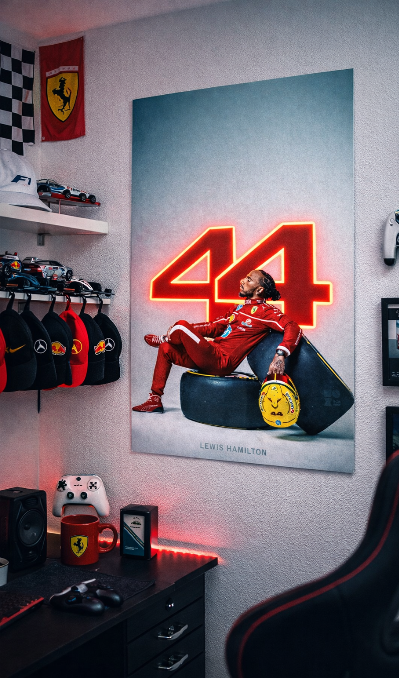 “ L. Hamilton 44 Legacy” – Neon Motorsport Icon Wall Art | Neon Signs India — Image 1