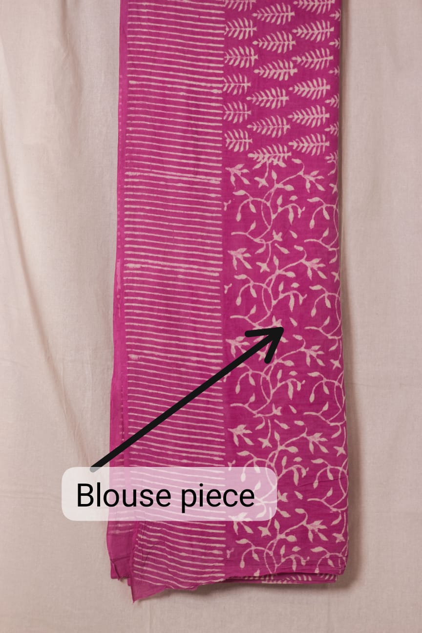 Cotton Mul Bagru Saree Pink Paradise-9