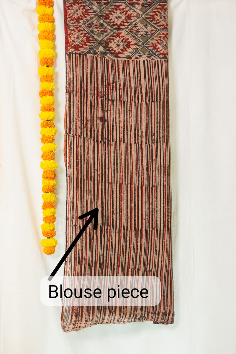 Mul Cotton Block Printed Saree Kalamkari Aztec-9