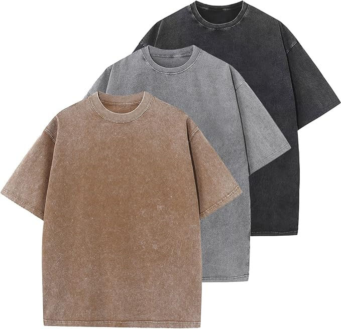 240 GSM Heavyweight Oversized Acid Washed Pack of 3 Black, Sand & Grey