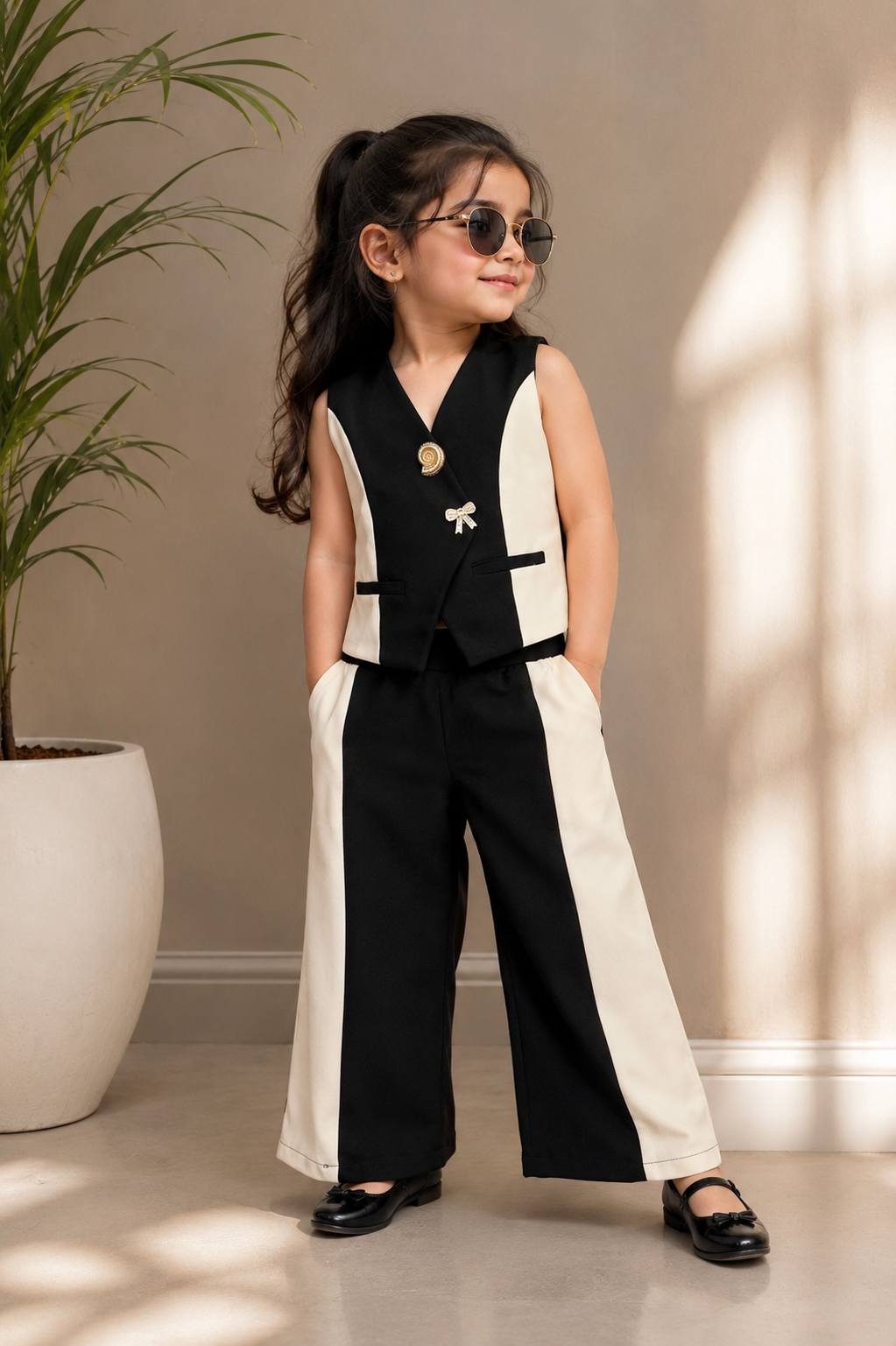 Girls Imported Black Waist Coat Co-ord Set [GCS-5J-4114] (4-12 Years)