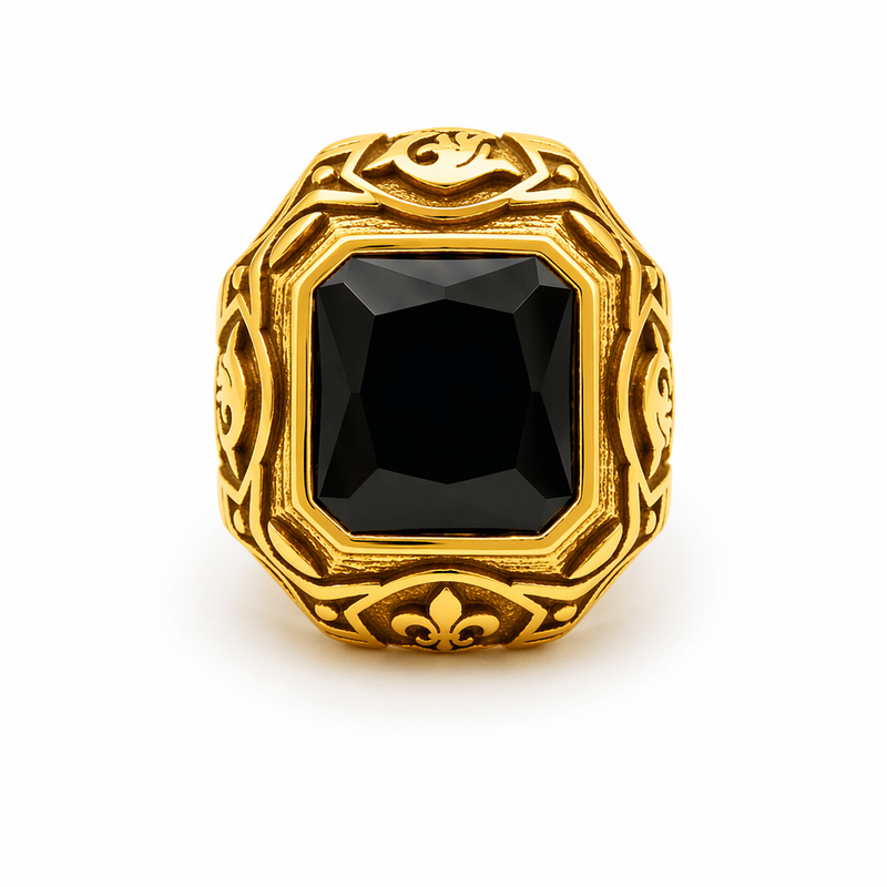 Ornate Gold Black Onyx Signet Ring Men UniqueJewels.in India