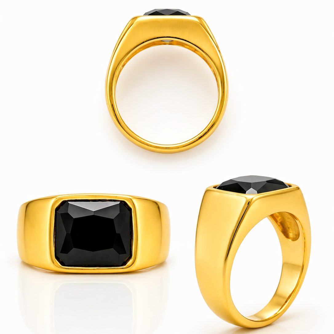Black Rhodium Gold Ring Close Up Men Daily Wear India