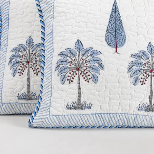 Ombre Lupine - Hand Block Print Quilted Cushion Cover (Blue)-2