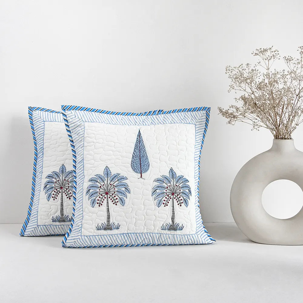 Ombre Lupine - Hand Block Print Quilted Cushion Cover (Blue)-1