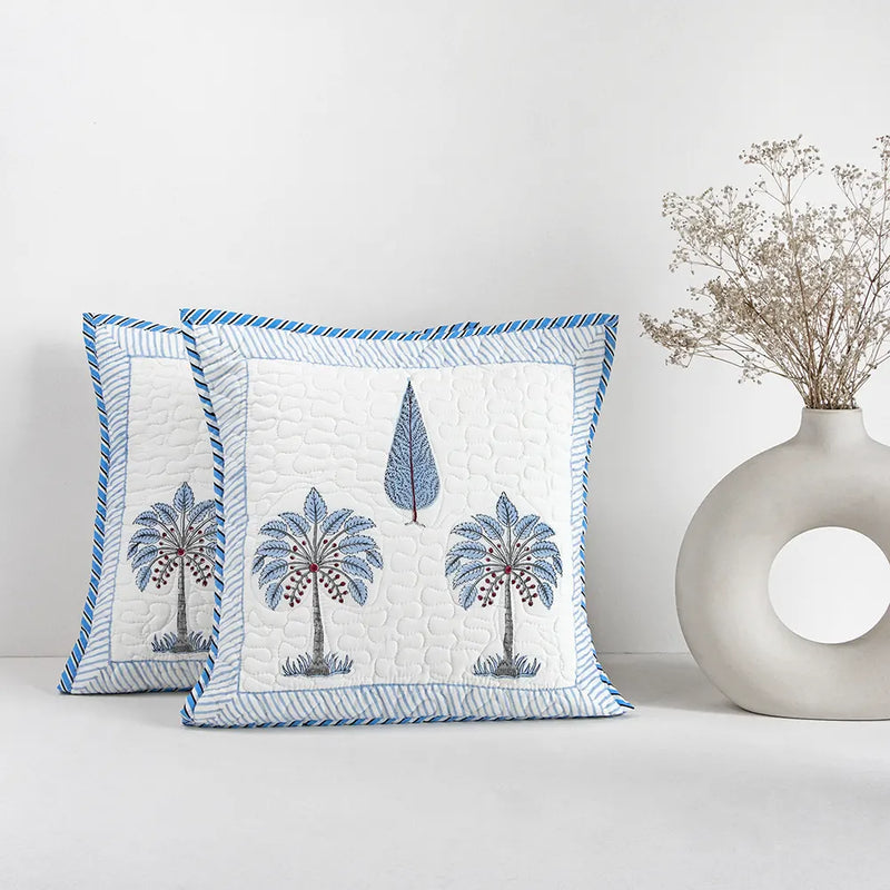 Ombre Lupine - Hand Block Print Quilted Cushion Cover (Blue)-1