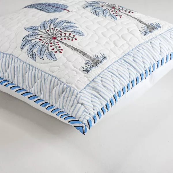 Ombre Lupine - Hand Block Print Quilted Cushion Cover (Blue)-3