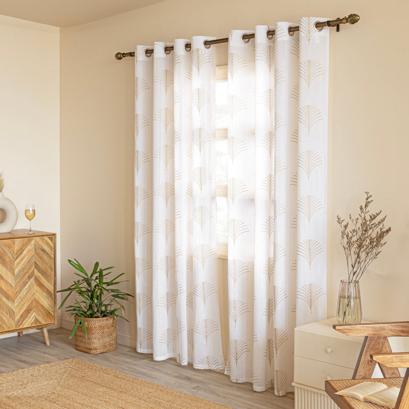 Imprimer Palmetto Plume - Gold Tree Printed Eyelet Sheer Curtain-2