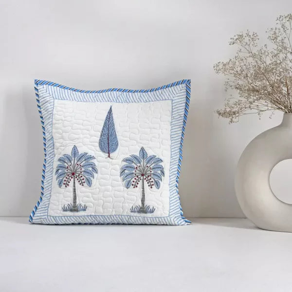 Ombre Lupine - Hand Block Print Quilted Cushion Cover (Blue)-6