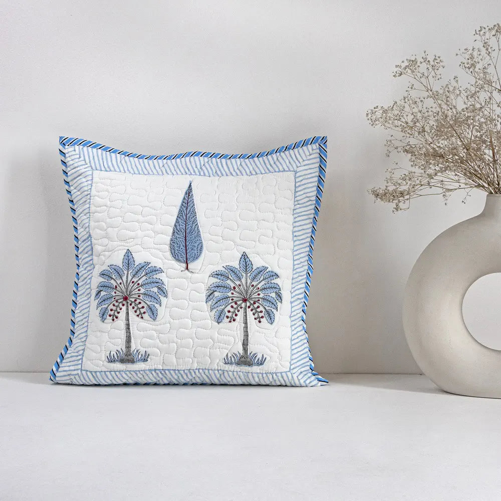 Ombre Lupine - Hand Block Print Quilted Cushion Cover (Blue)-4