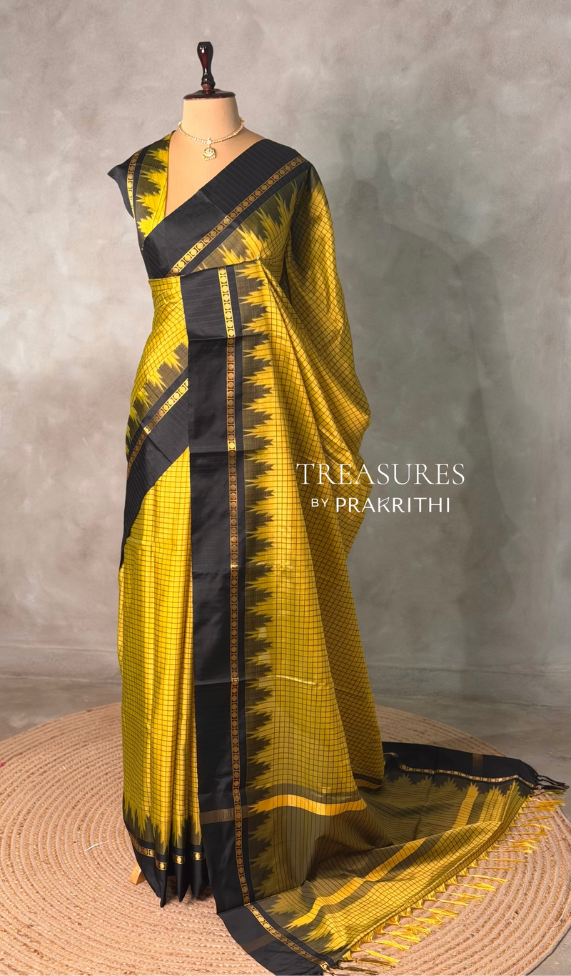 Yellow and Black Banarasi silk saree - PIH84