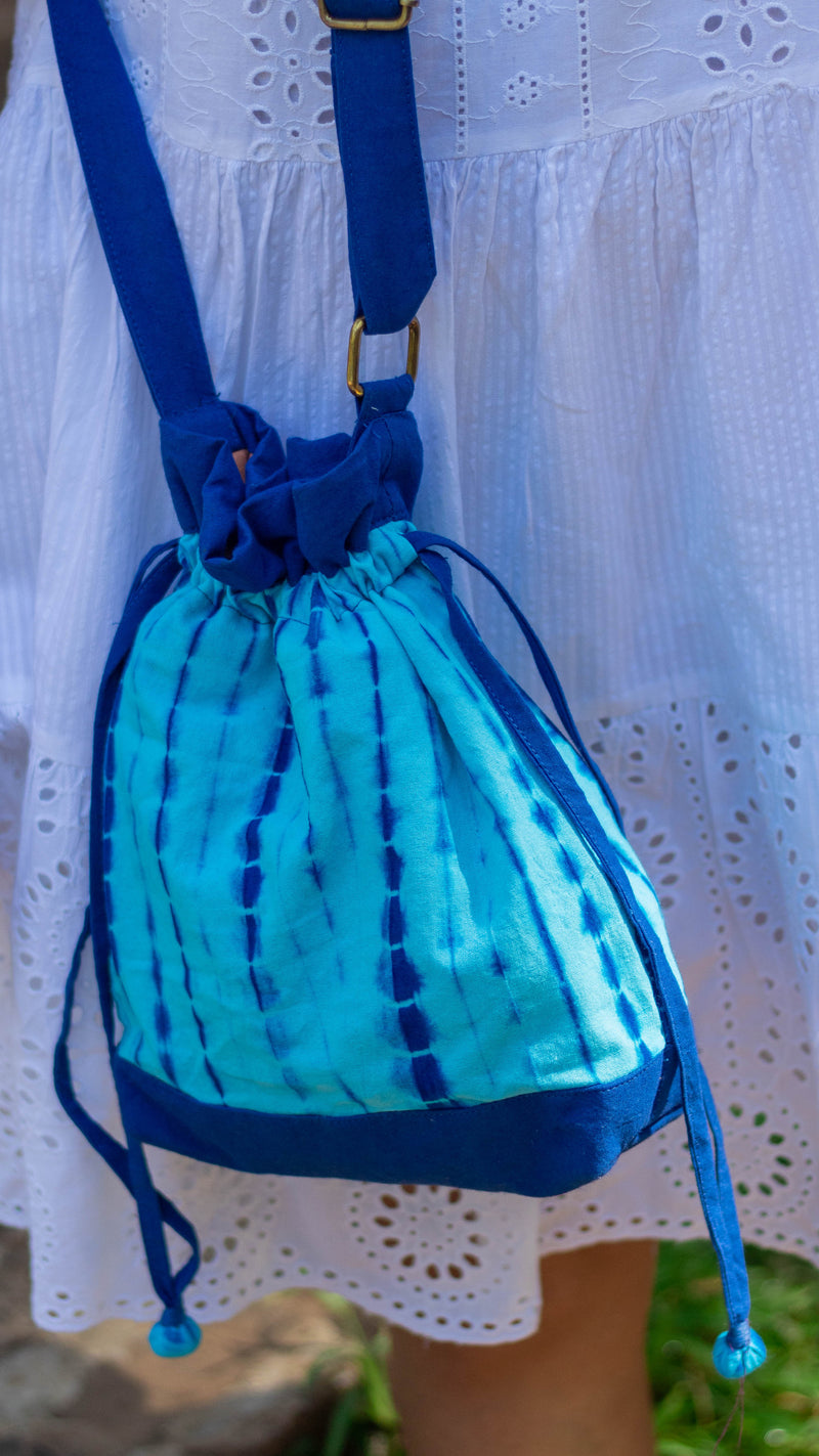 Cotton Drawstring Sling Bag • Vibrant Blue-3