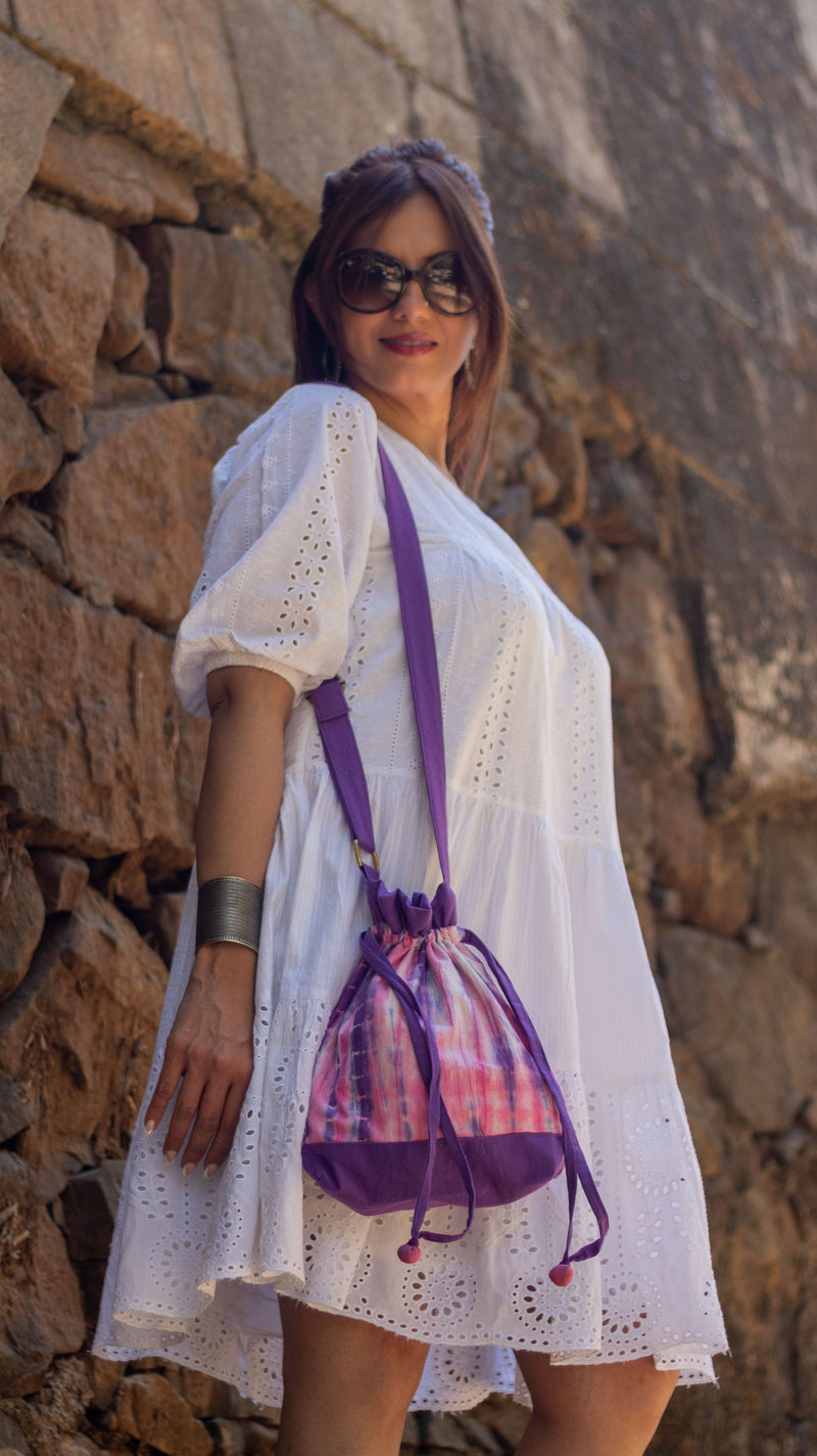 Cotton Drawstring Sling Bag • Bubble Gum-3