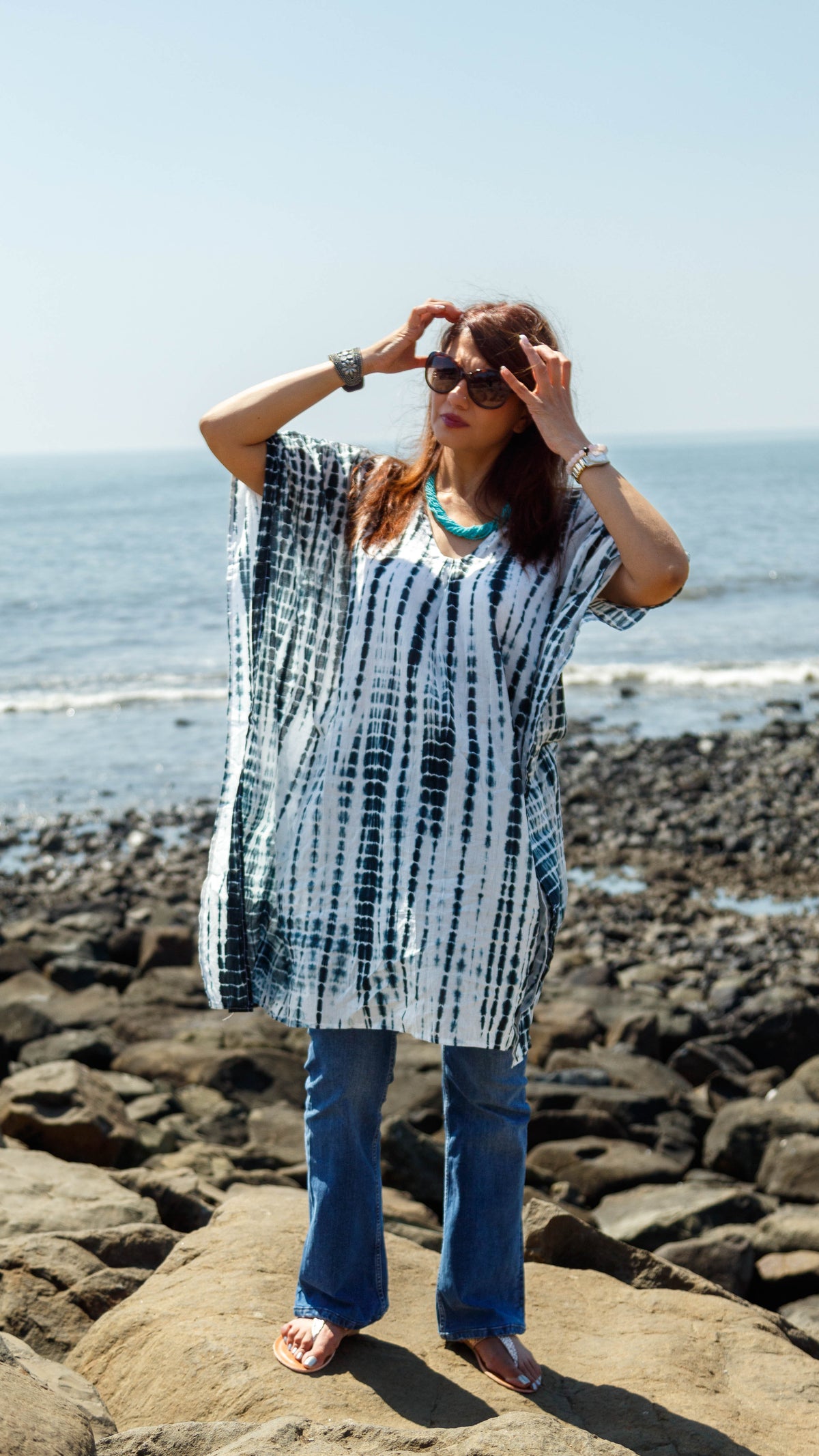 Tie-Dyed Cotton Mul Kaftan Tunic/ Dress · Zebra-9