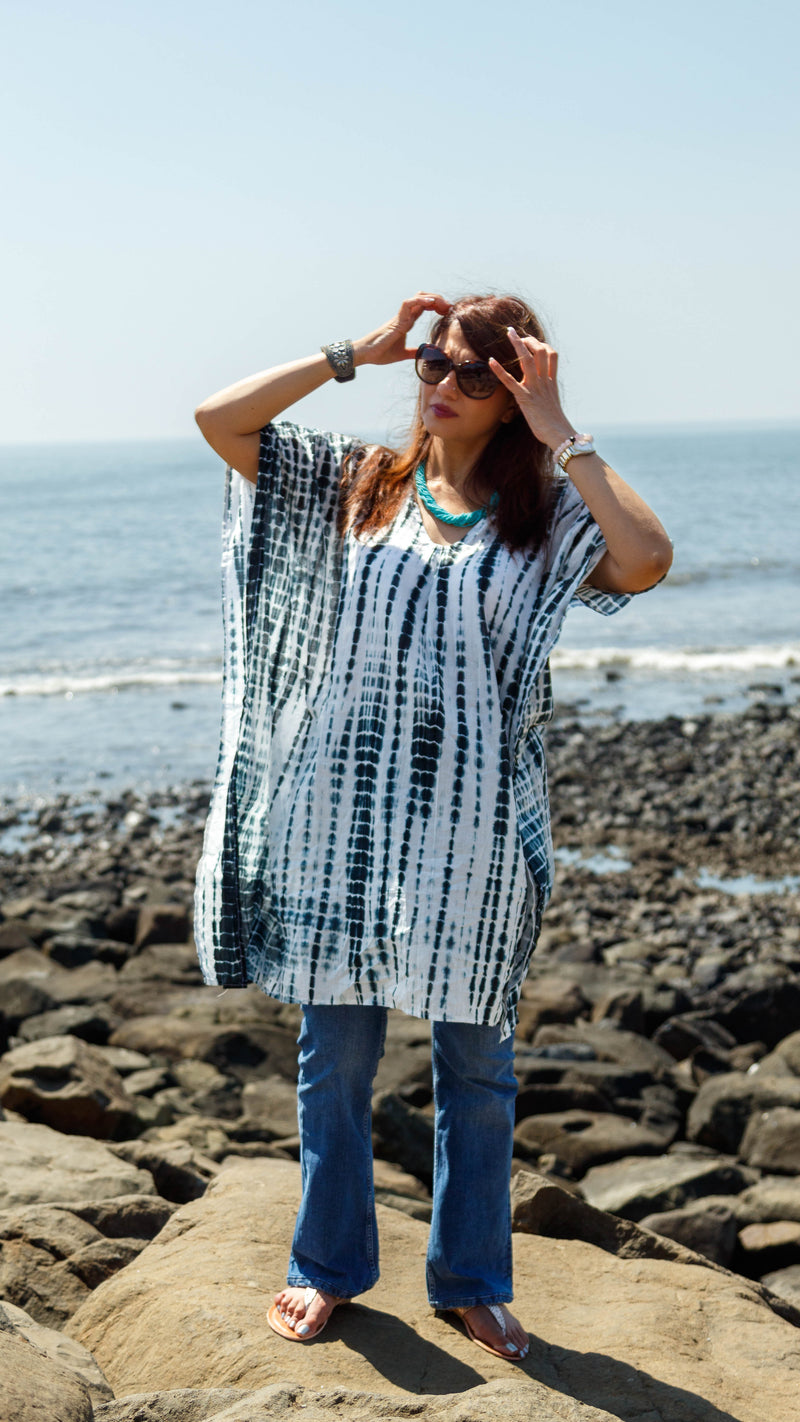 Tie-Dyed Cotton Mul Kaftan Tunic/ Dress · Zebra-9
