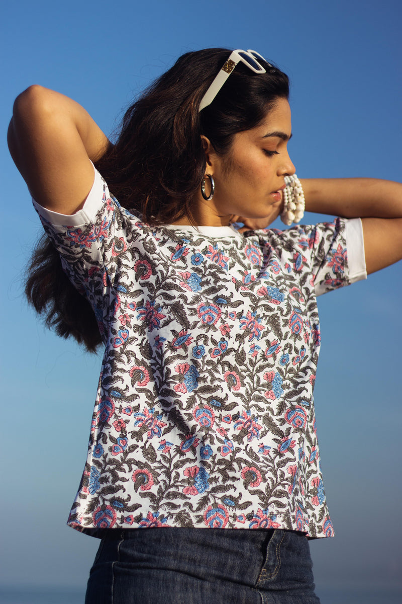 Block Printed T-shirt - Jaipuri Jaal-2