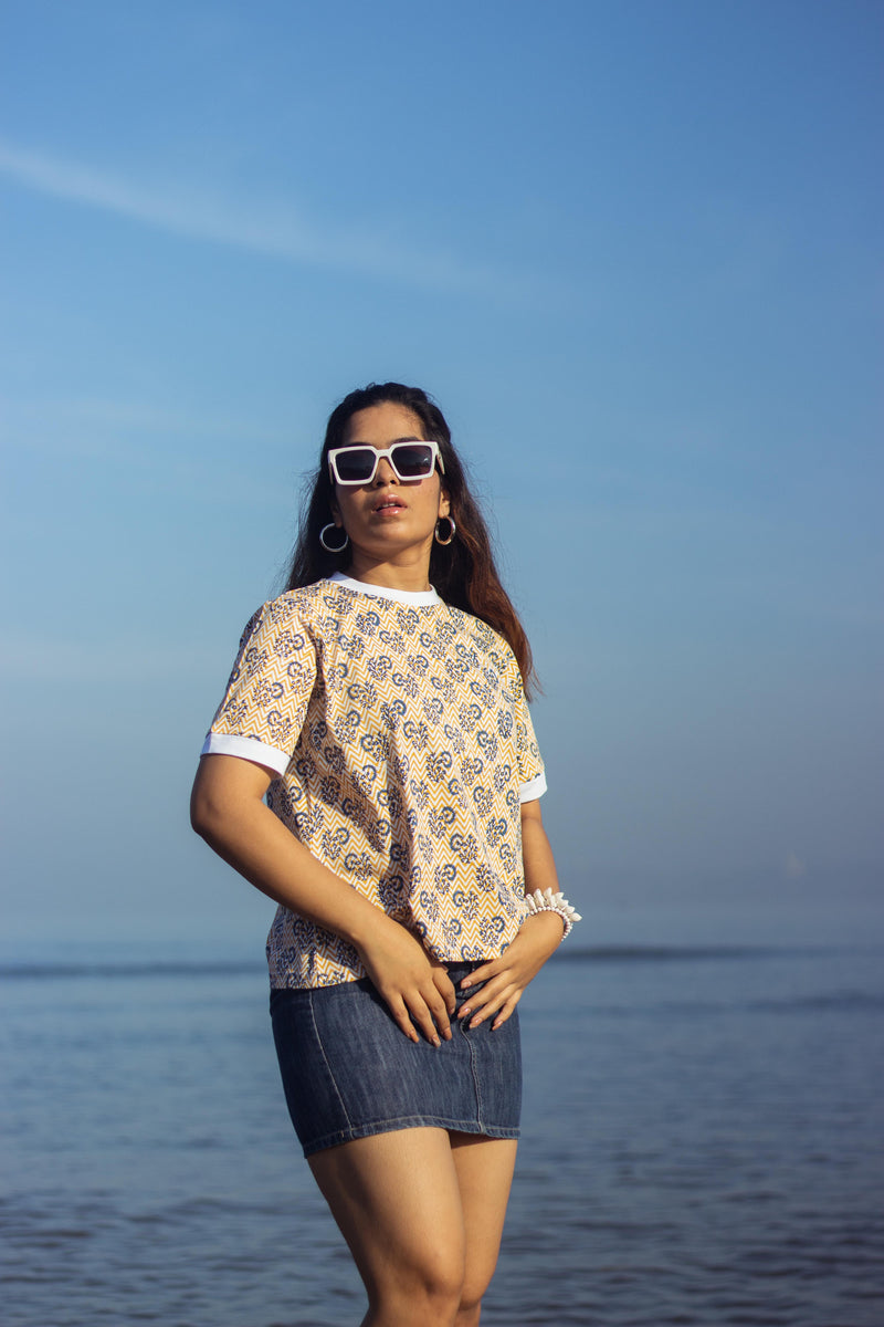 Block Printed T-shirt - Chevron Butas-1