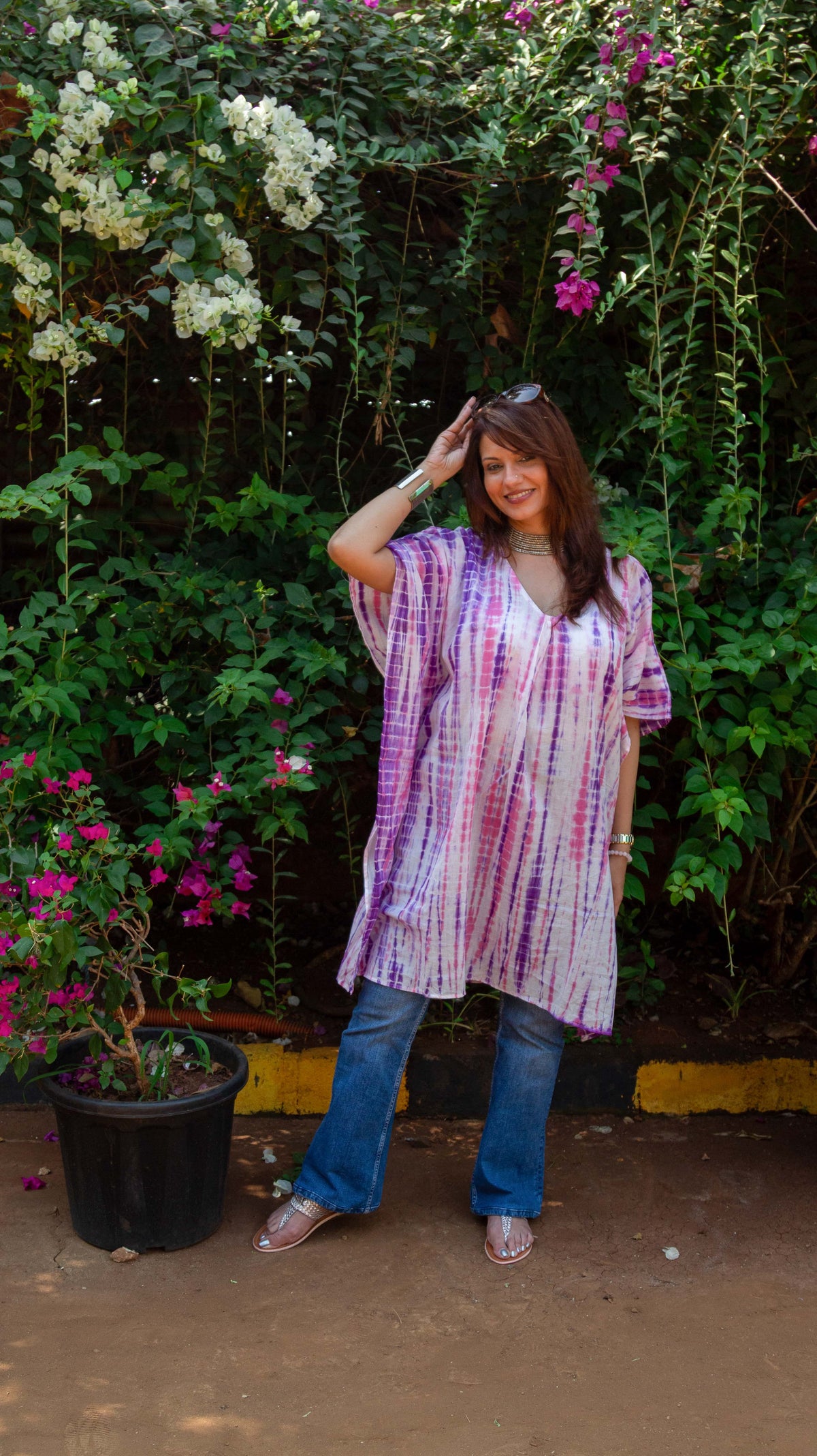 Tie-dyed Cotton Mul Kaftan tunic/dress · Bubble Gum-5