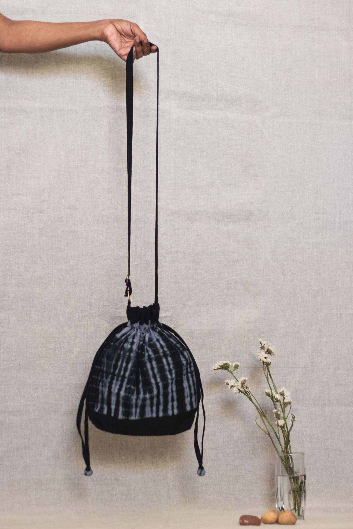 Cotton Drawstring Sling Bag • Whispy Grey-1