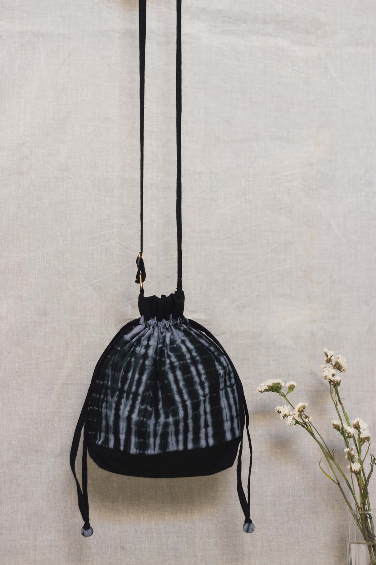 Cotton Drawstring Sling Bag • Whispy Grey-4