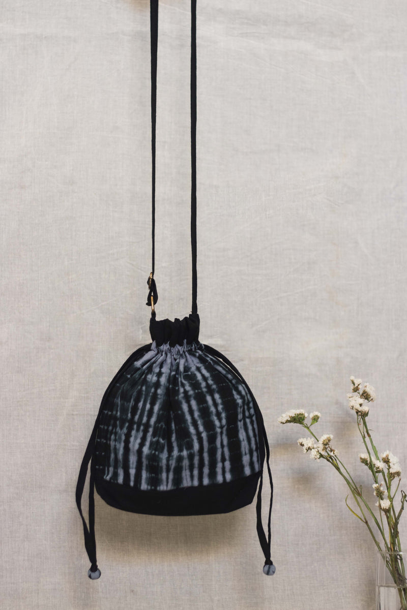 Cotton Drawstring Sling Bag • Whispy Grey-4
