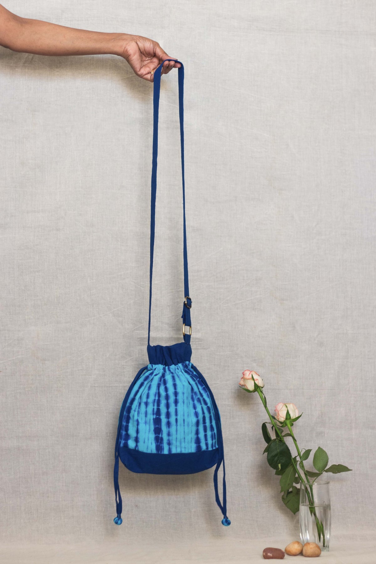 Cotton Drawstring Sling Bag • Vibrant Blue-1