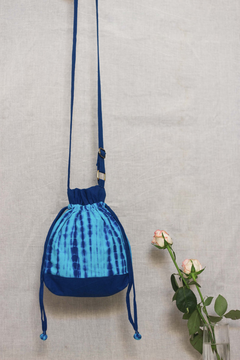 Cotton Drawstring Sling Bag • Vibrant Blue-5