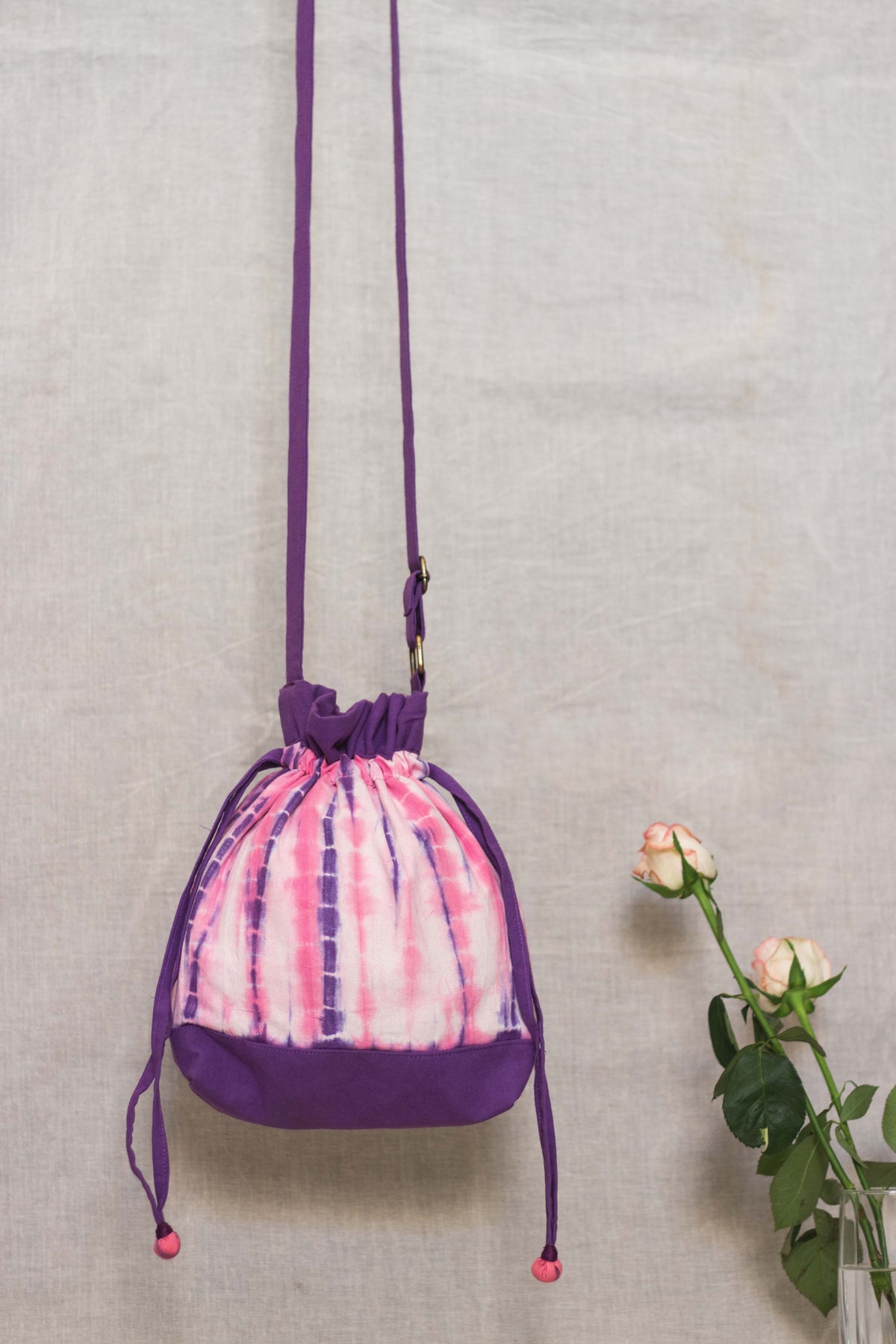 Cotton Drawstring Sling Bag • Bubble Gum-4