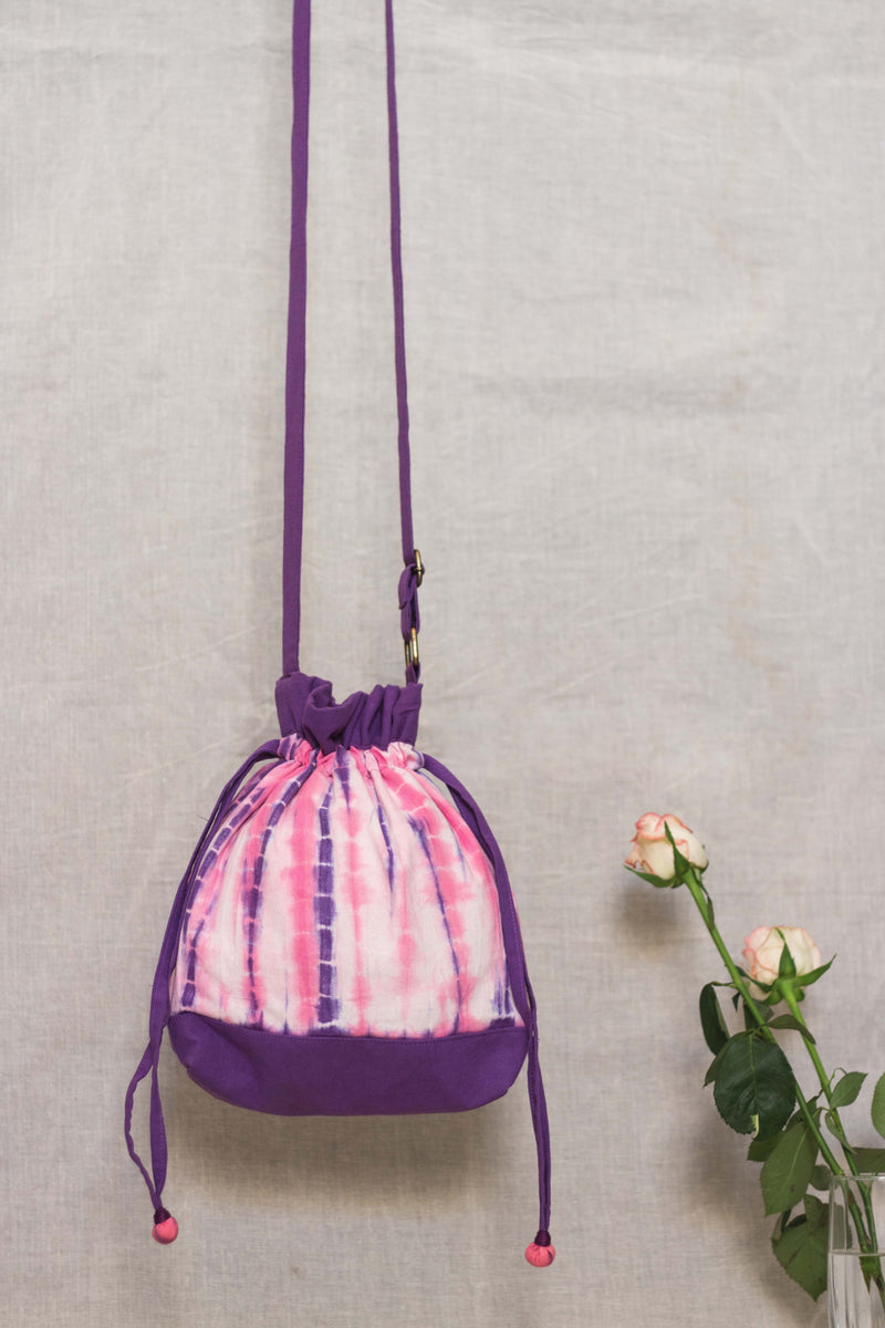 Cotton Drawstring Sling Bag • Bubble Gum-4
